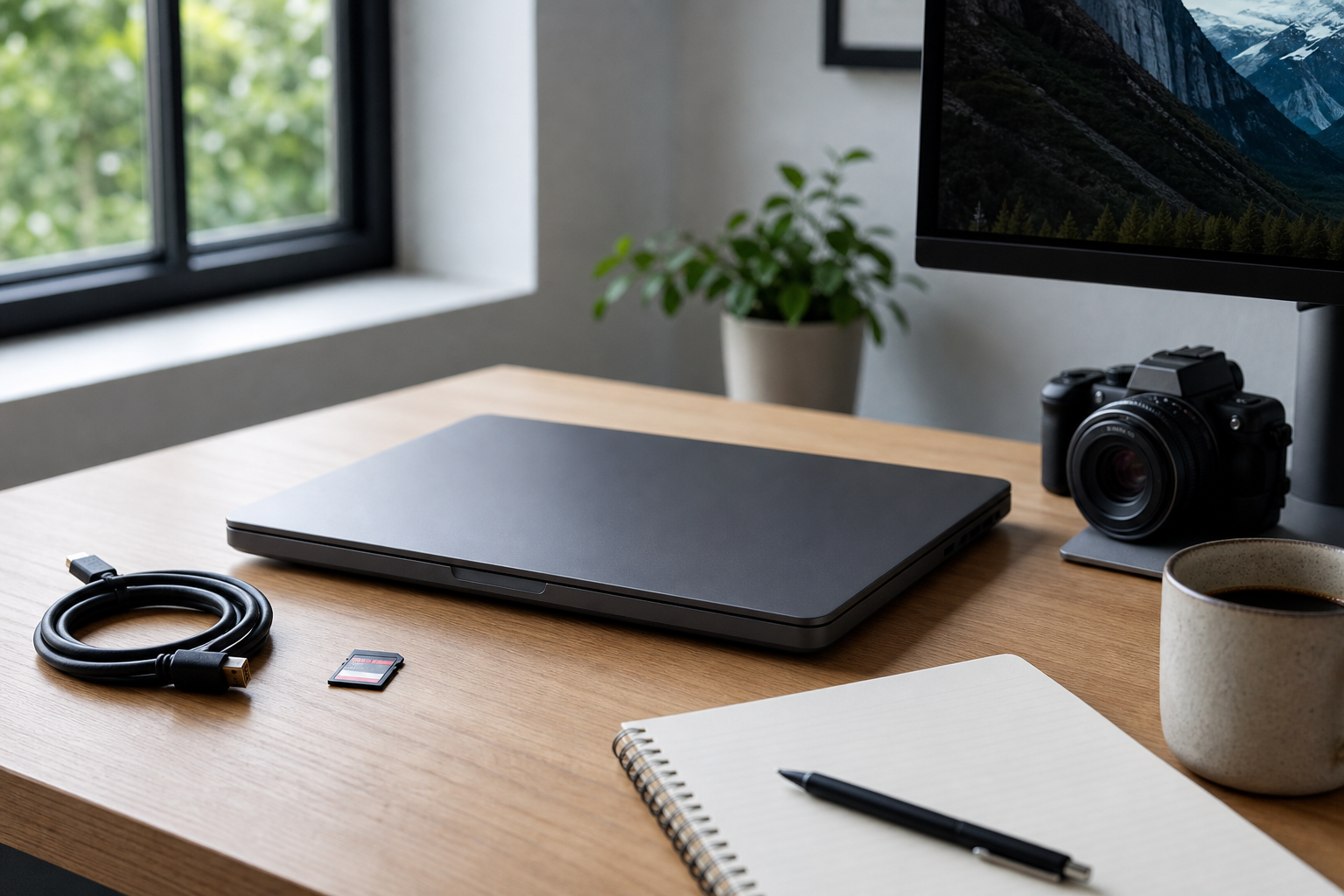 Generic desk laptop setup suggesting creative or professional workflows
